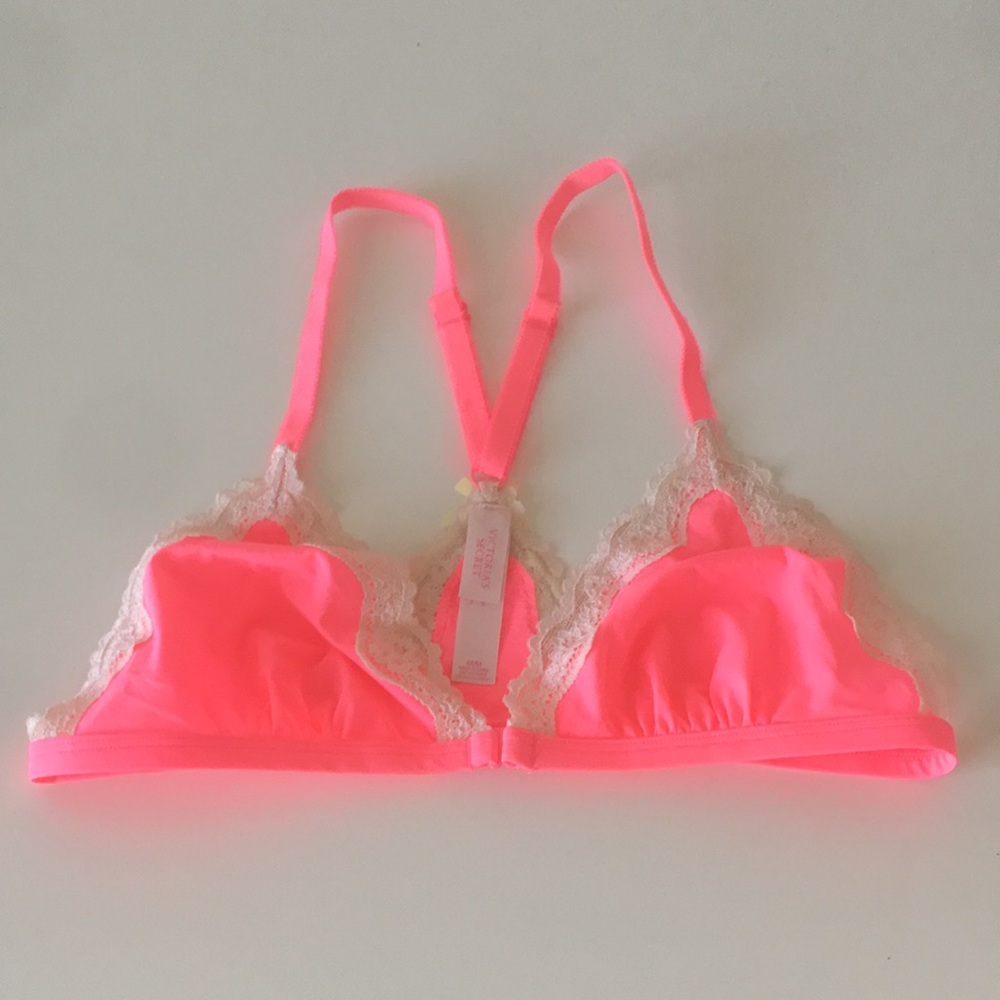 Victoria's Secret Bralette Neon Pink Crossback Lace Trim
